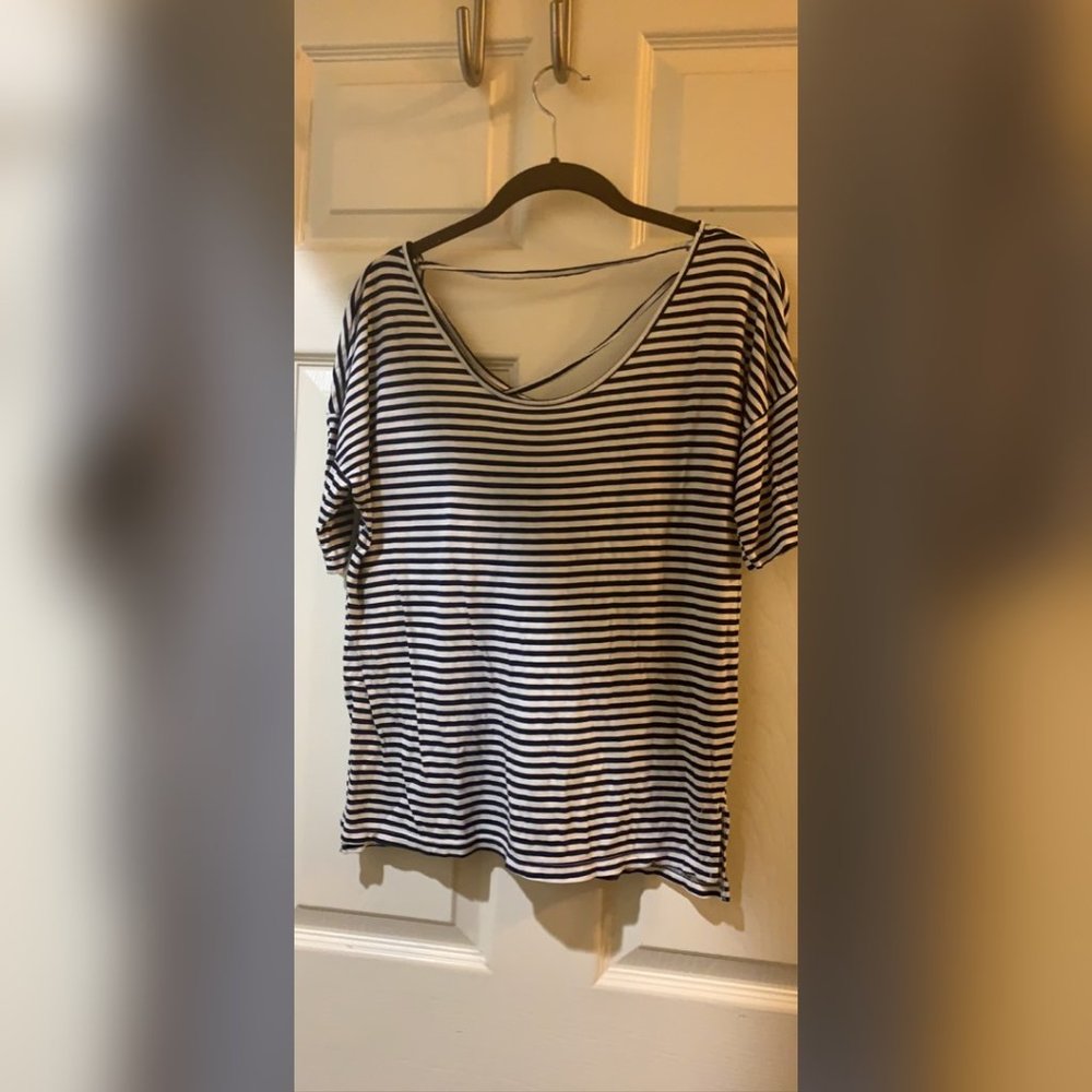 Small Navy & White Striped Low & Strappy Back top